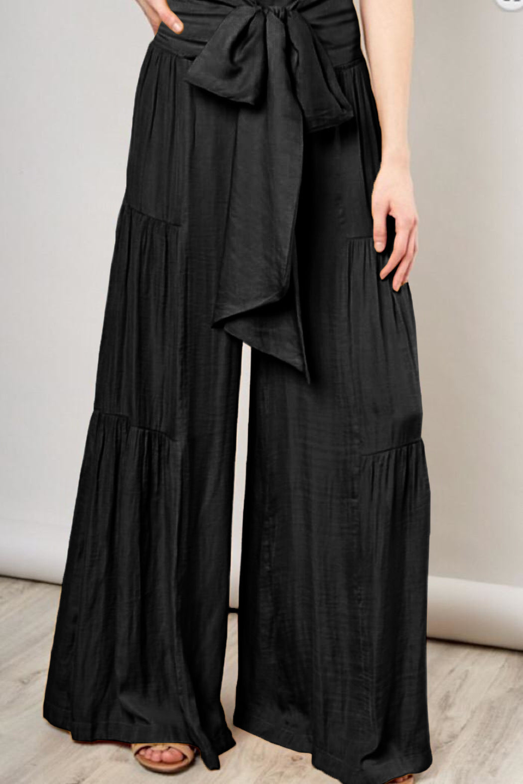 Casual Elastic Waist Wide Legs Pants-Women Bottoms-Black-S-Free Shipping Leatheretro