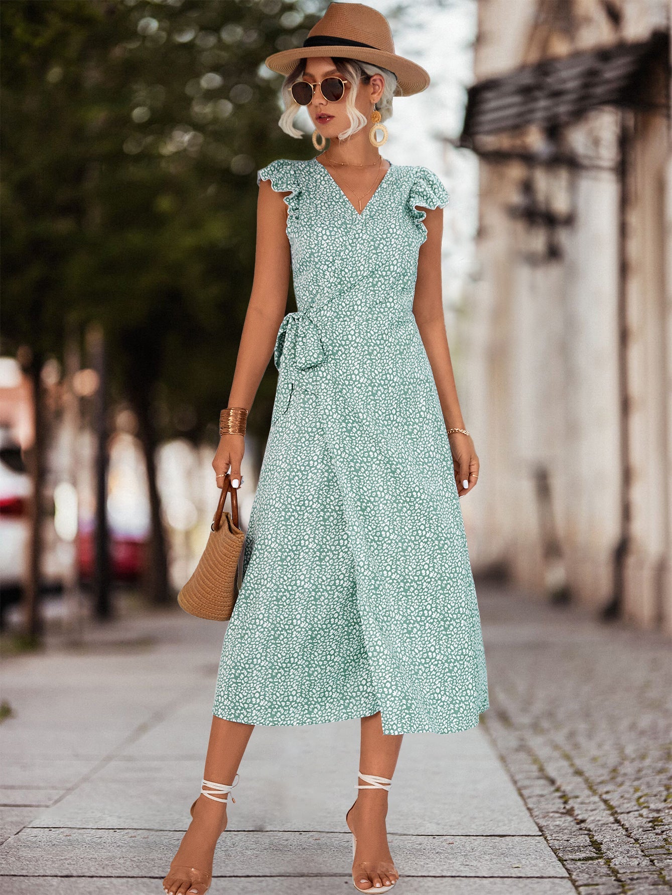 Casual Ruffled Summer Daily Dresses-Dresses-Green-S-Free Shipping Leatheretro