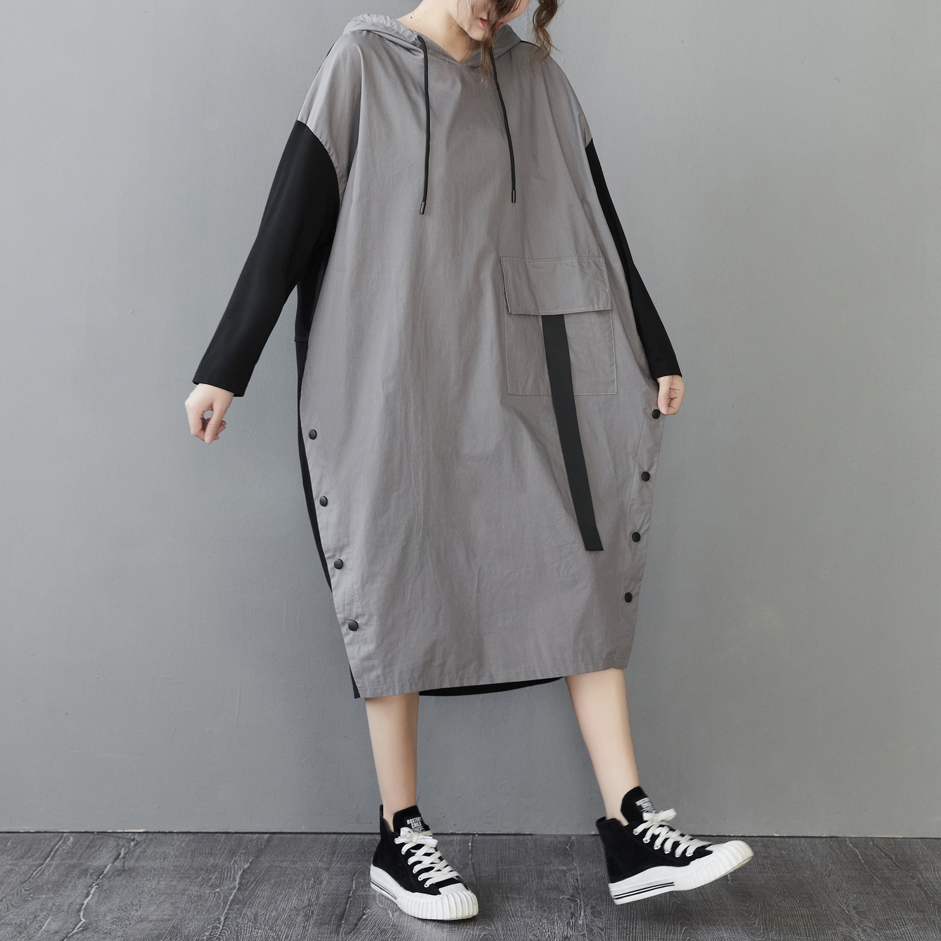 Women Plus Sizes Fall Long Sleeves Hoodies Dresses-Shirts & Tops-Gray-L-Free Shipping Leatheretro