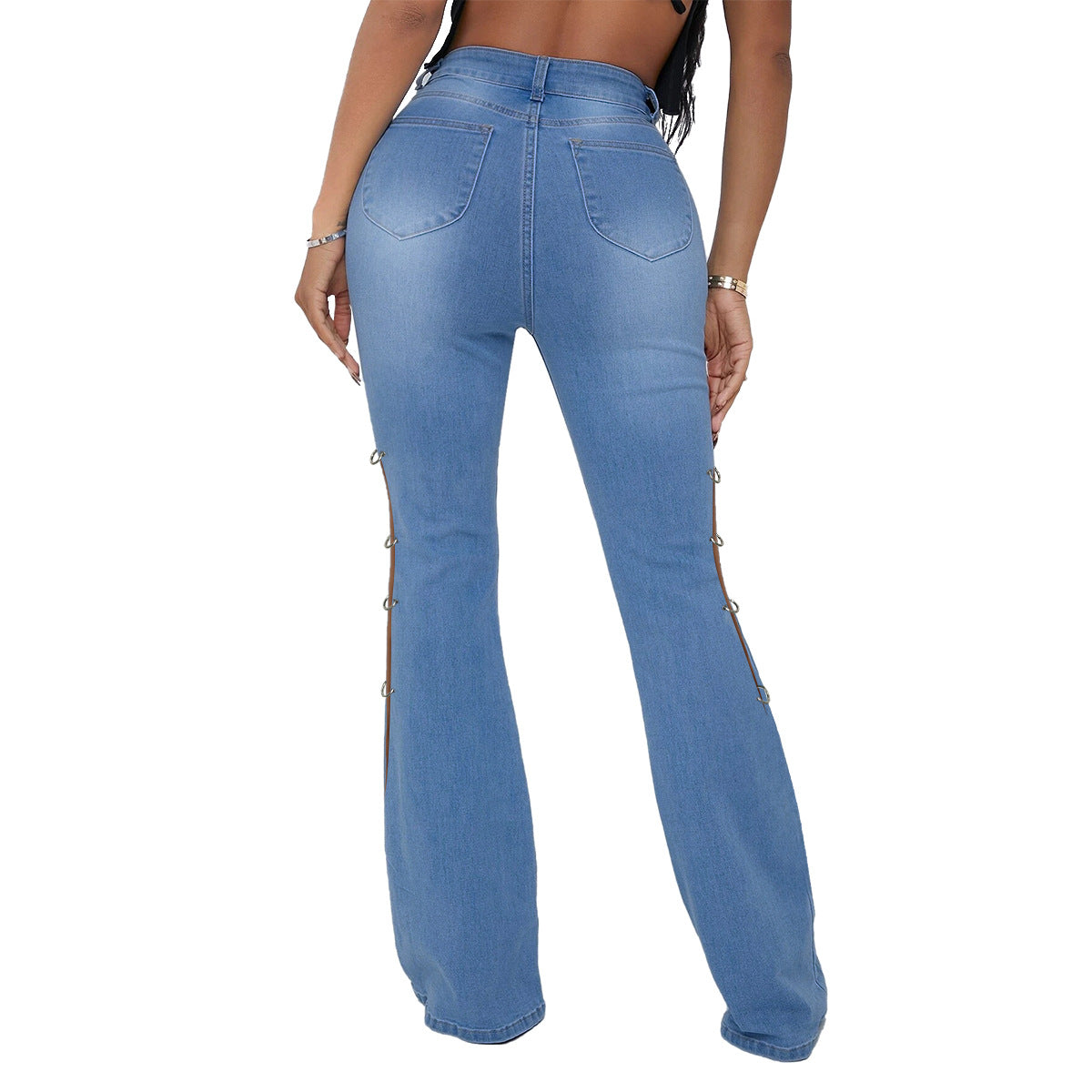 Fashion Metal Denim Women Trumpet Jeans-Pants-Black-S-Free Shipping Leatheretro