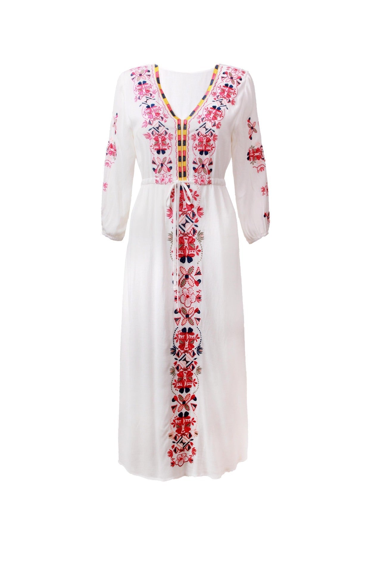 Ethnic Embroidery Summer Long Holiday Dresses-Dresses-White-S-Free Shipping Leatheretro