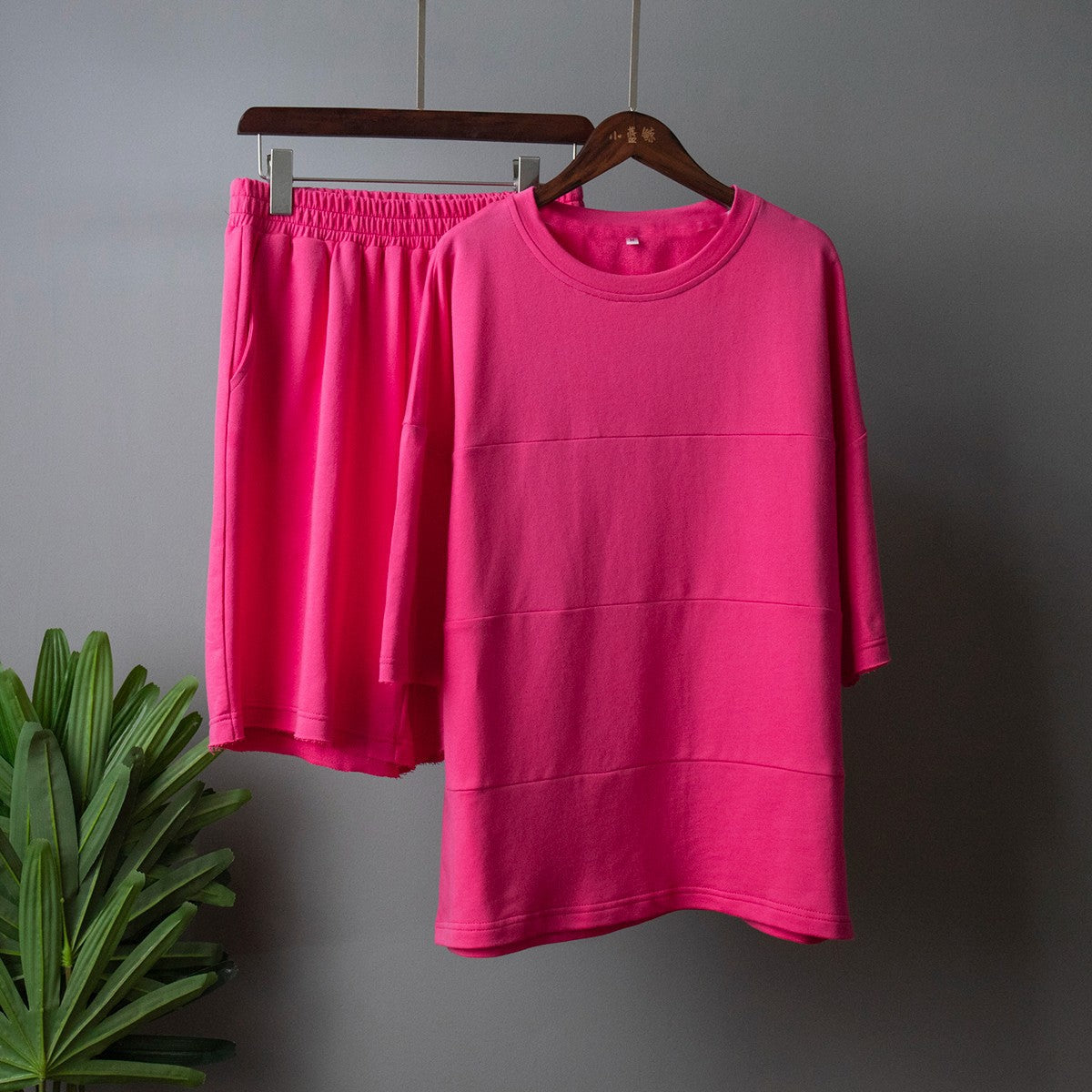 Casual Soft Cotton Short Sleeves T Shirts and Shorts-Suits-Rose Red-S-Free Shipping Leatheretro