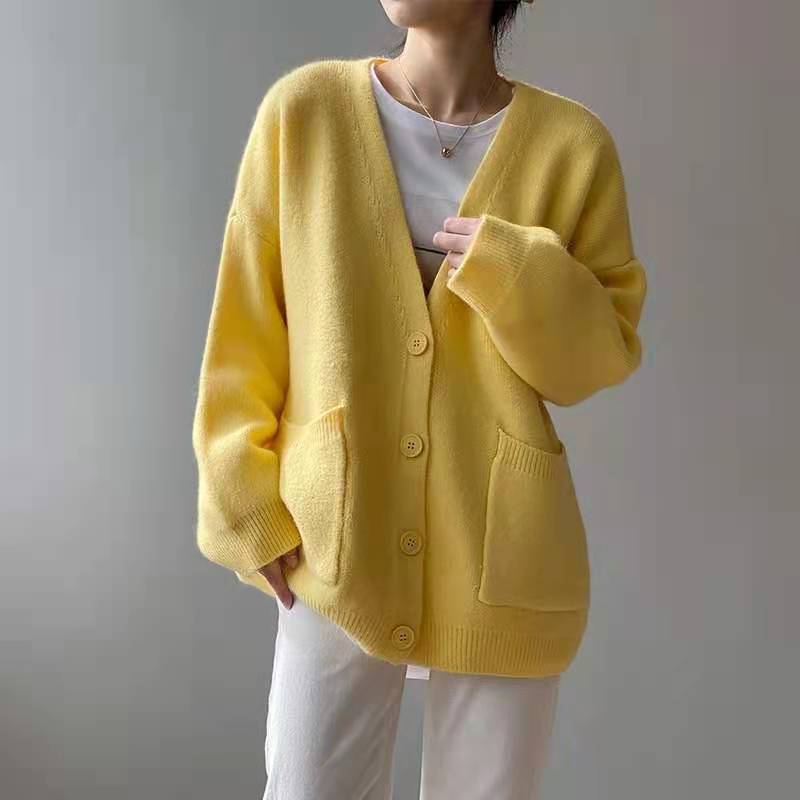 Casual Winter Women Knitted Cardigan Sweaters-Shirts & Tops-Yellow-One Size-Free Shipping Leatheretro