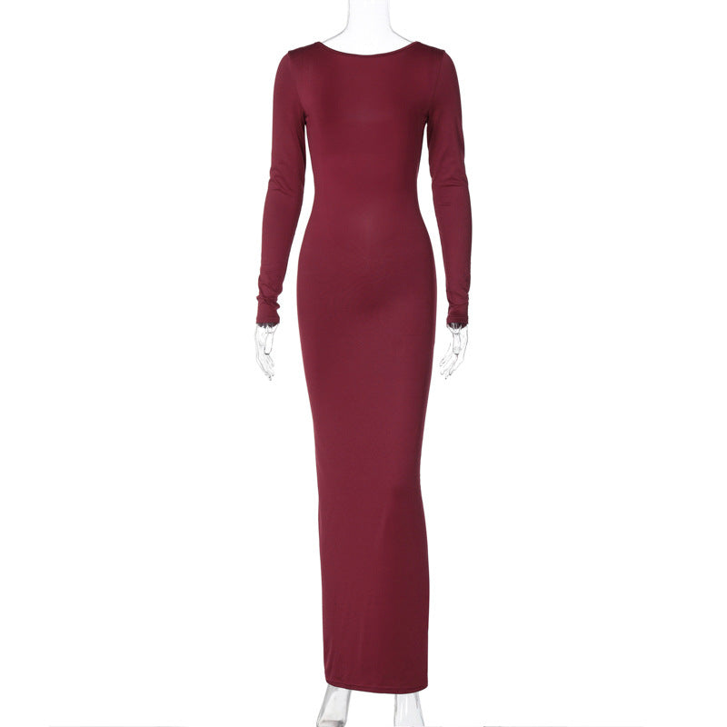 Fashion Backless Long Sheath Dresses-Dresses-Wine Red-S-Free Shipping Leatheretro