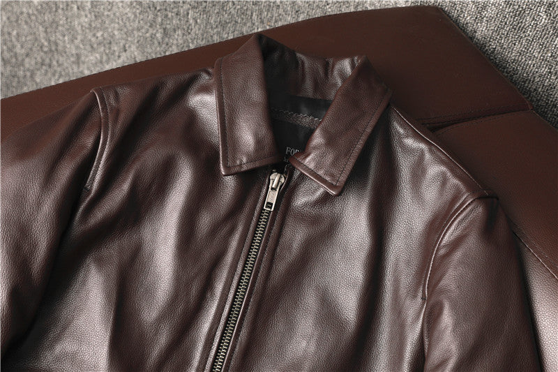 Brown Cowhide Leather Business Jackets for Men-Coats & Jackets-Brown-S-Free Shipping Leatheretro