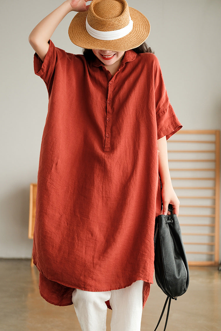 Vintage Linen Women Shirts Mni Dresses-Dresses-Orange-One Size-Free Shipping Leatheretro