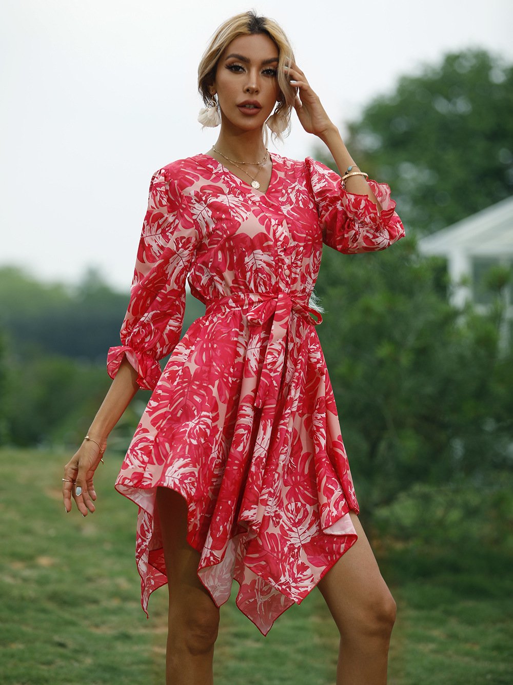 Women Summer Half Sleeves Mini Dresses-Mini Dresses-Red-S-Free Shipping Leatheretro