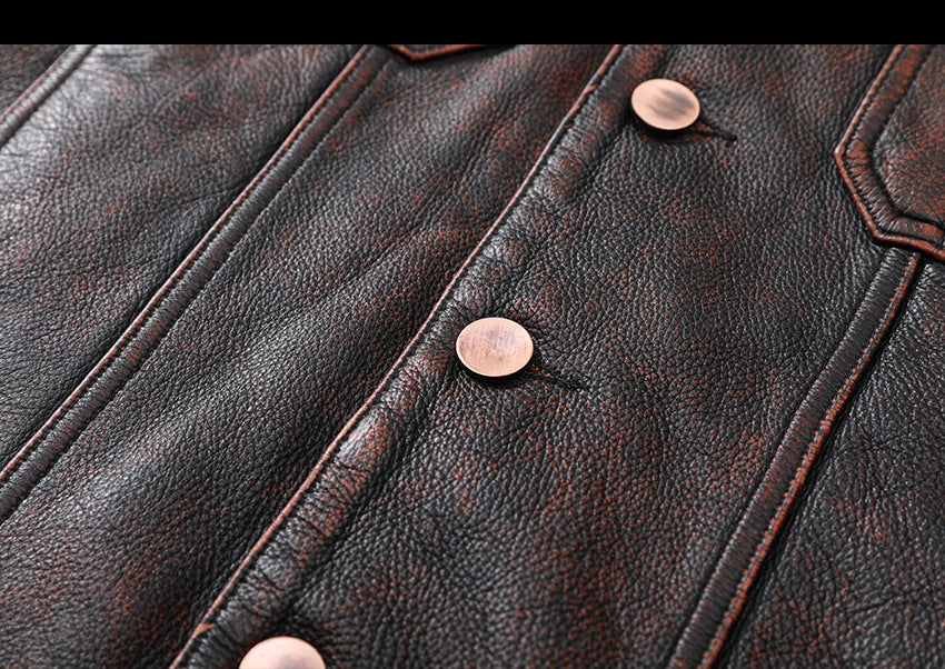 Vintage Cowhide Leather Overcoats Jackets for Men-Coats & Jackets-Brown-S-Free Shipping Leatheretro