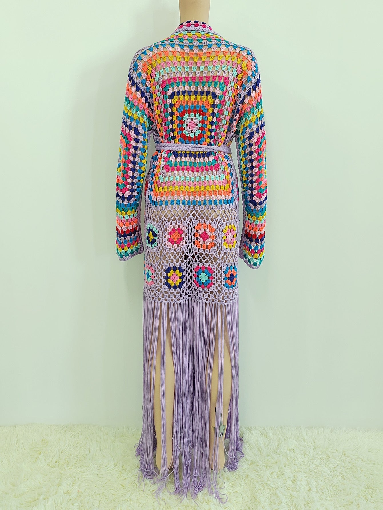 Colorful Crochet Irregular Tassels Coats for Women-Shirts & Tops-Black-S-Free Shipping Leatheretro