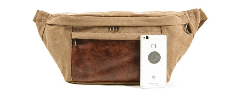 Vintage Leather Canvas Chest Bag for Men-Handbags-Khaki-Free Shipping Leatheretro