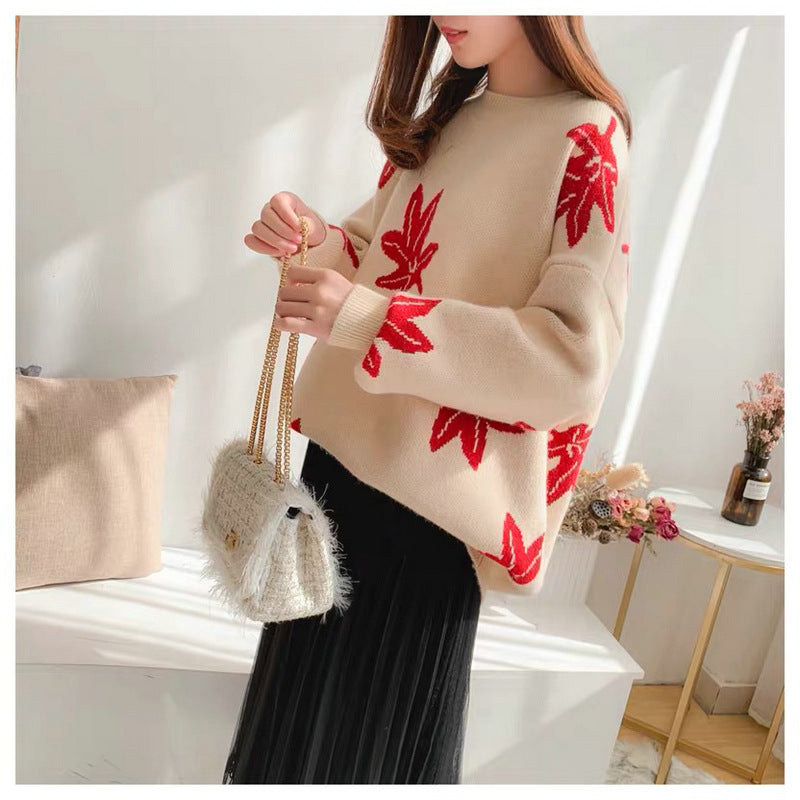 Casual Women Winter Knitted Pullover Sweaters-Shirts & Tops-Red-One Size-Free Shipping Leatheretro