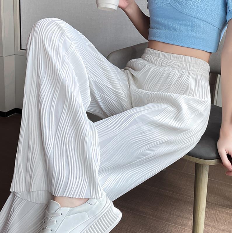 Casual Water Ripple High Waist Summer Pants for Women-Pants-White-S-Free Shipping Leatheretro