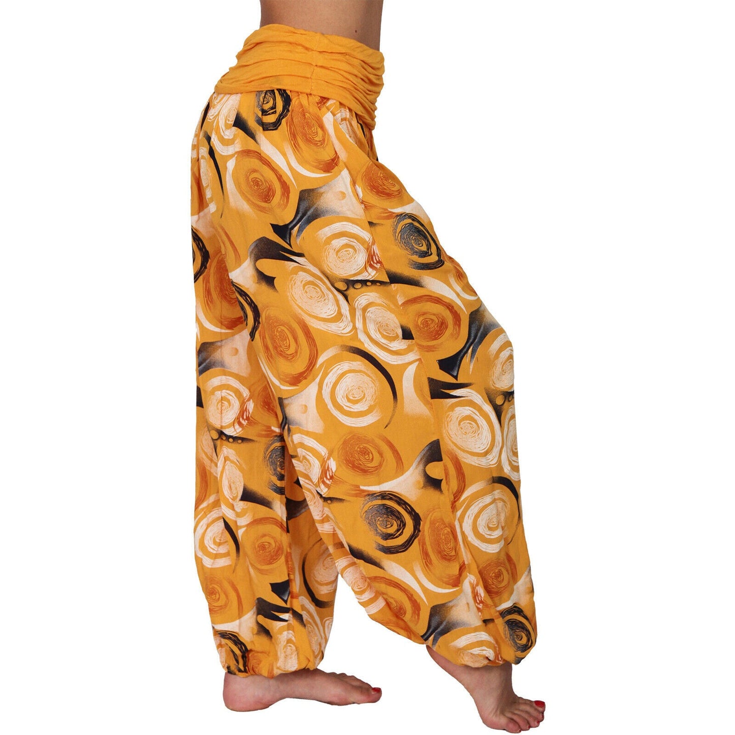 Casual Floral Print Women Harem Pants-Pants-Orange-S-Free Shipping Leatheretro