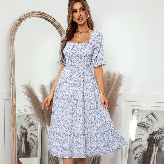 Elegant Half Sleeves Summer Midi Dresses-Dresses-Blue-S-Free Shipping Leatheretro