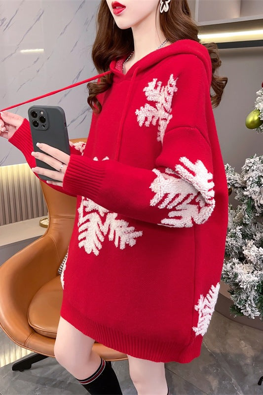 Merry Christmas Winter Knitted Hoodies Sweaters-Shirts & Tops-Red-One Size-Free Shipping Leatheretro