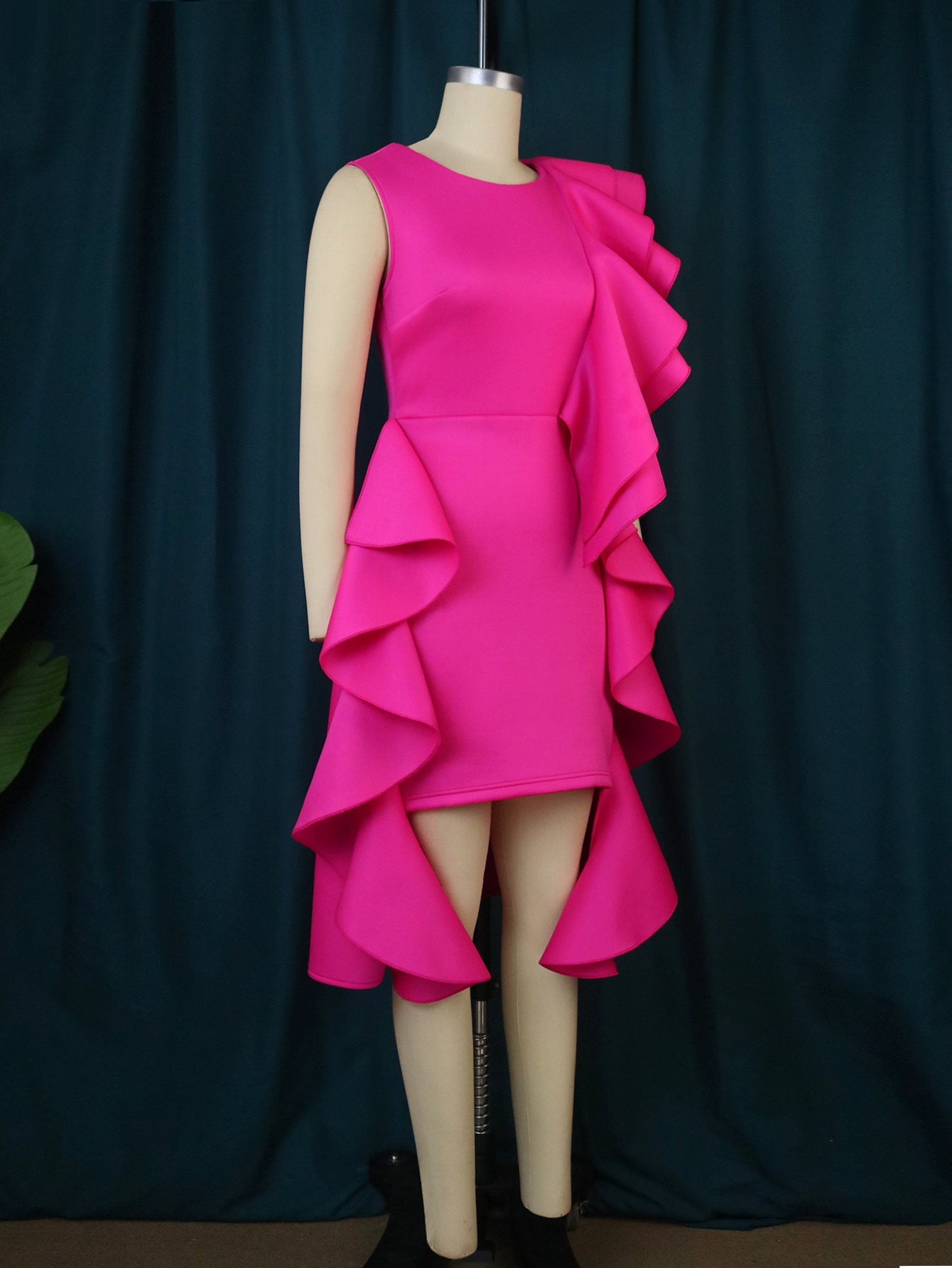Sexy Ruffled Sleeveless Plus Sizes Bodycon Dresses-Dresses-Rose Red-S-Free Shipping Leatheretro