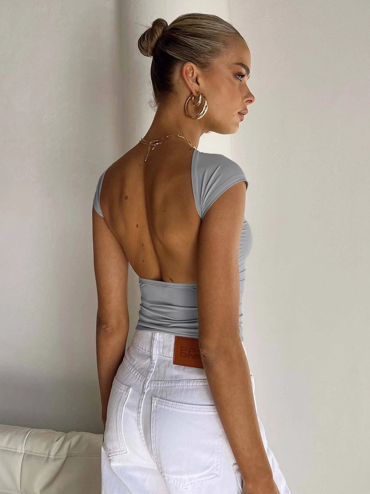 Sexy Backless Soft Summer Women Tight T Shirts-Shirts & Tops-White-XS-Free Shipping Leatheretro