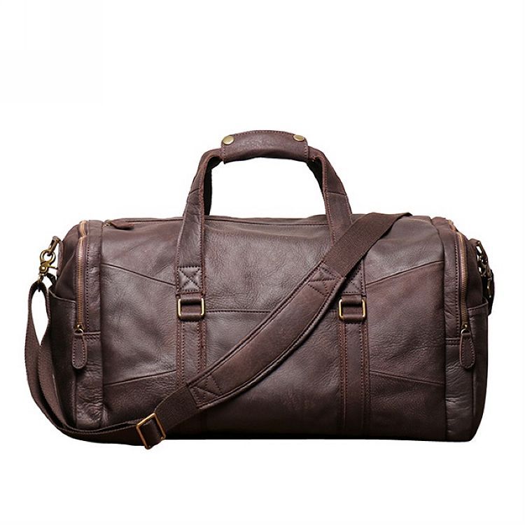 Men's Leather Duffle Bags for Travelling L1219-1-Leather Duffle Bags-Apricot-Free Shipping Leatheretro