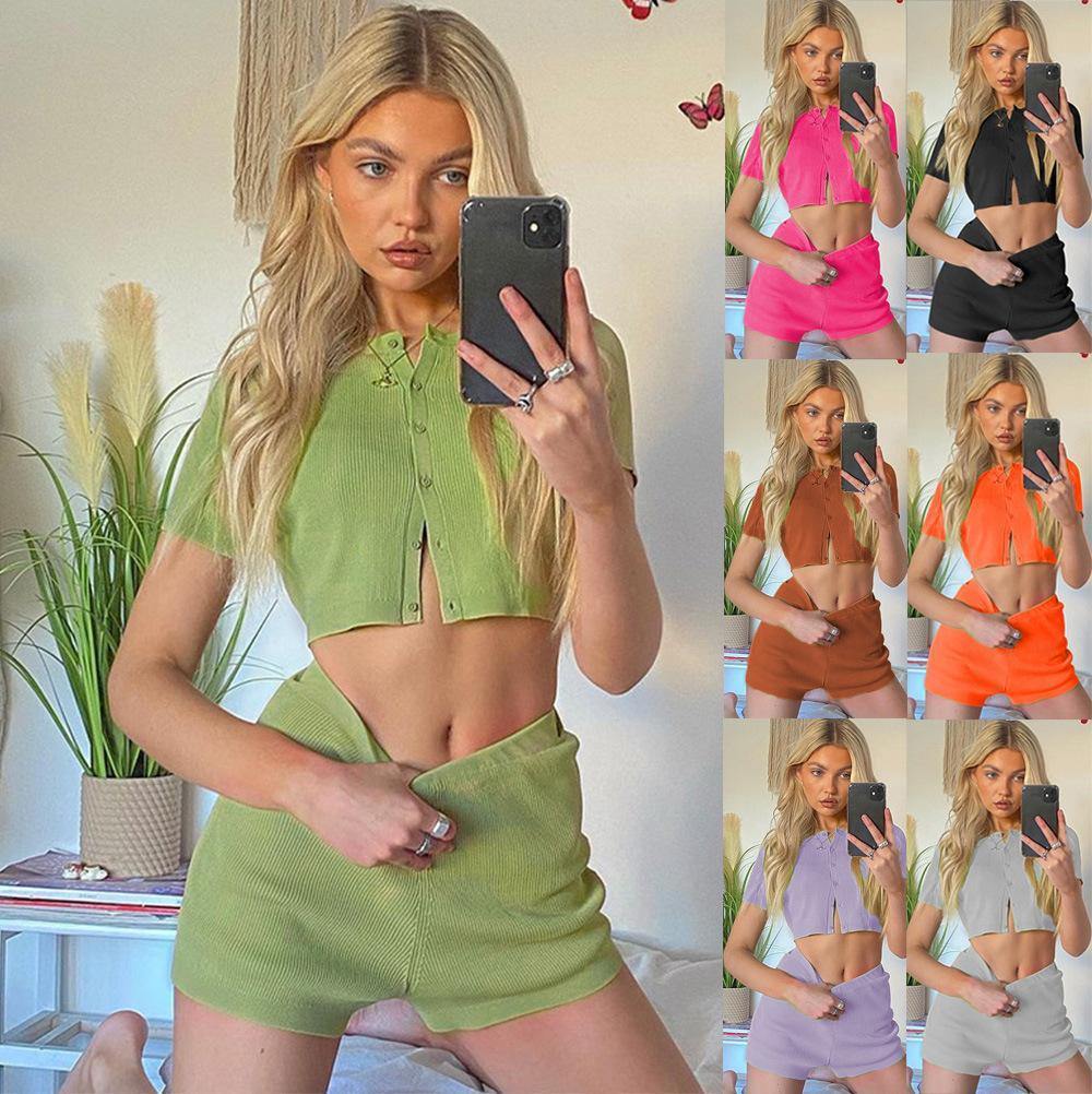 Women Casual Tops and Short Pants Suits-Sexy Dresses-Orange-S-Free Shipping Leatheretro