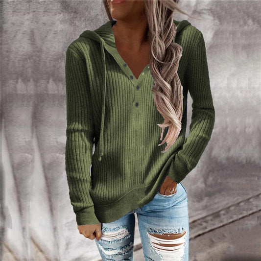 Women Casual Knitting V Neck Hoodies Sweaters-Shirts & Tops-White-S-Free Shipping Leatheretro