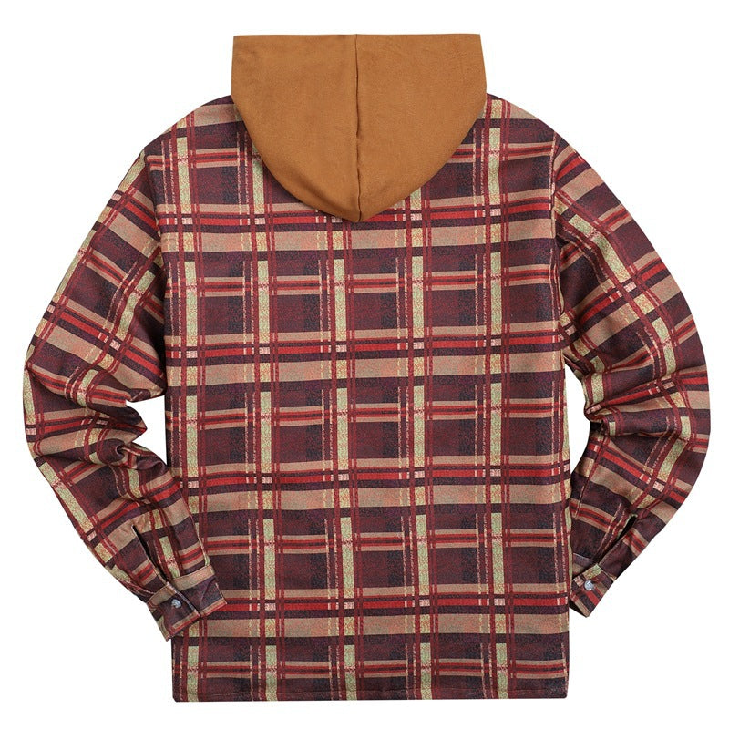 Plaid Winter Hoodies Jacket Outerwear for Men-Outerwear-Red-S-Free Shipping Leatheretro