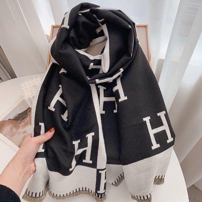 H Letter Winter Scarves-Scarves & Shawls-Black-180*65 cm-Free Shipping Leatheretro