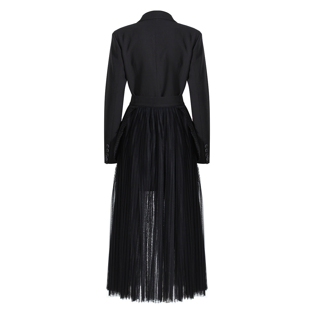 Black Blazer Overcoat and Designed Tulle Skirts-Suits-Black-S-Free Shipping Leatheretro