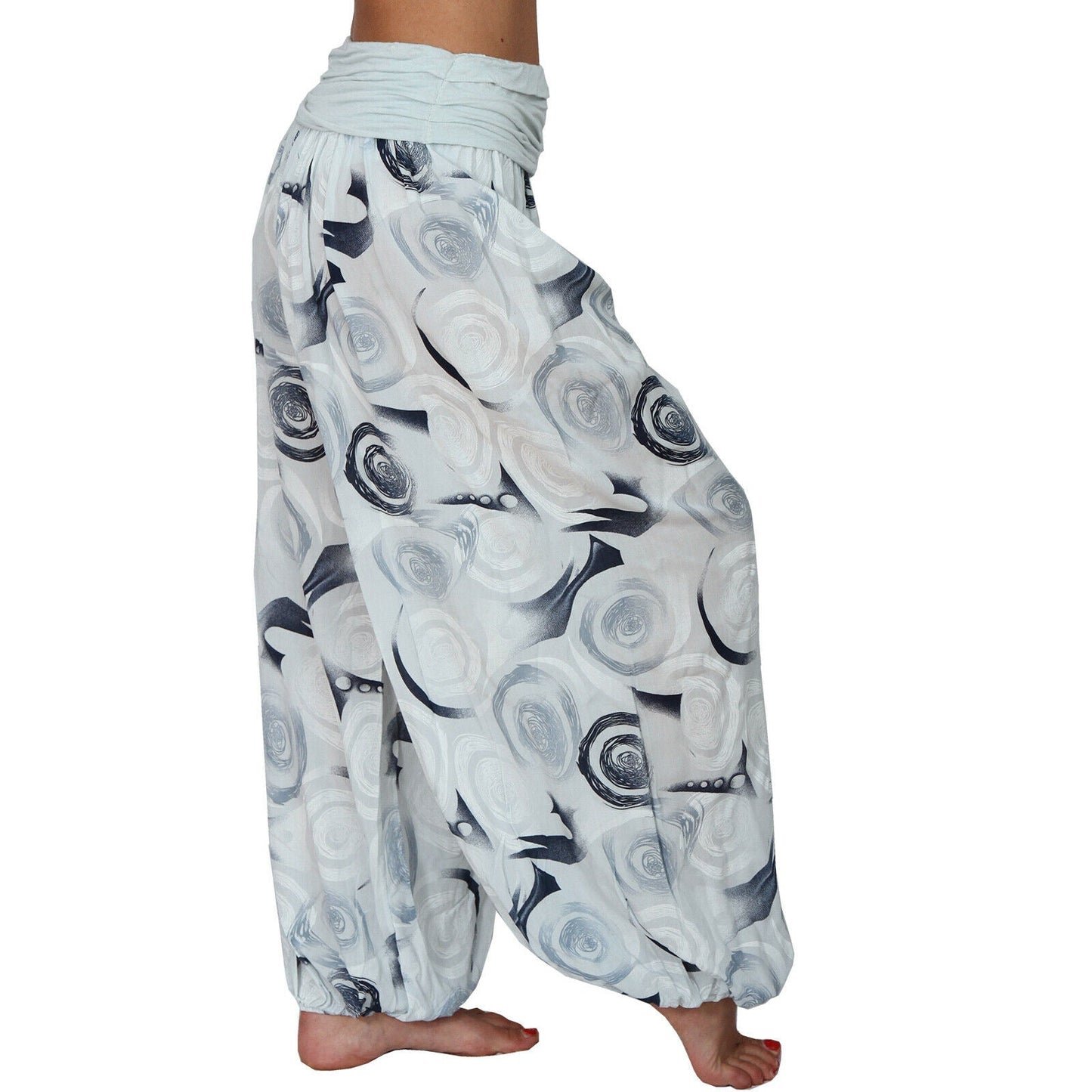 Casual Floral Print Women Harem Pants-Pants-Light Blue-S-Free Shipping Leatheretro