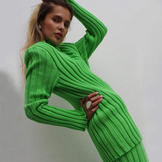 Leisure Women Knitting Two Pieces Sweater Suits-Women Suits-Green-S-Free Shipping Leatheretro