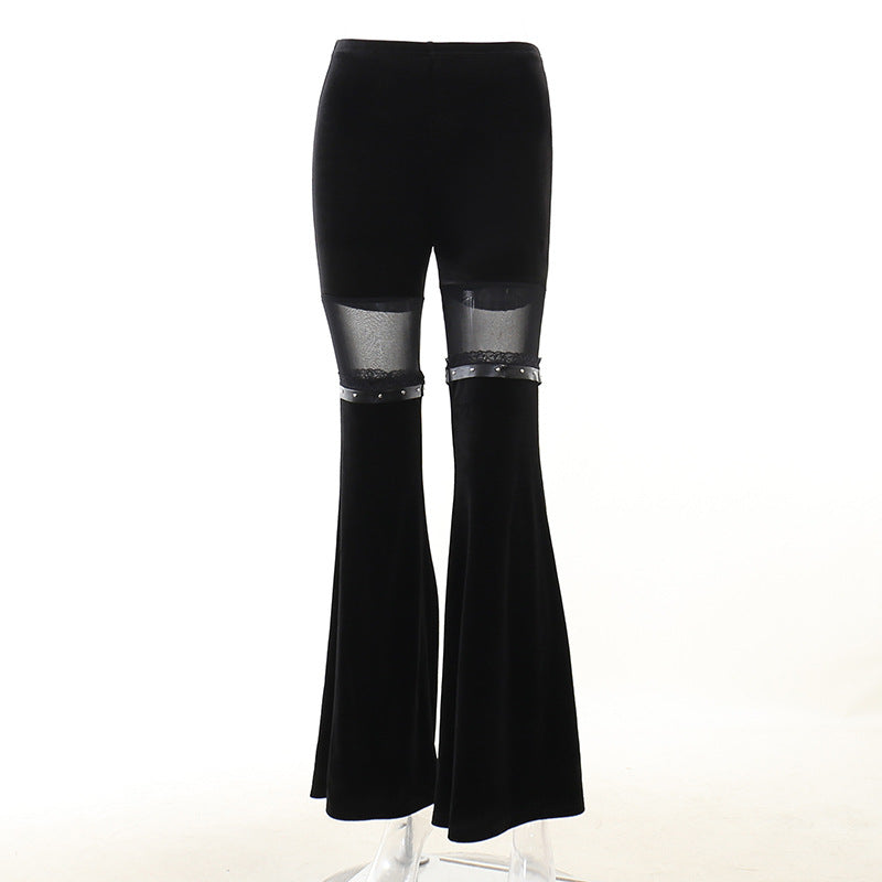 Sexy Black Net High Waist Trumpet Pants-Pants-Black-S-Free Shipping Leatheretro