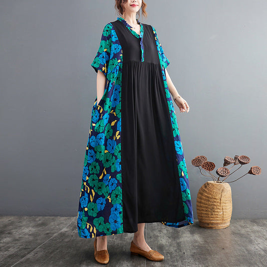 Vintage Short Sleeves Summer Long Cozy Dresses-Dresses-Blue-One Size-Free Shipping Leatheretro