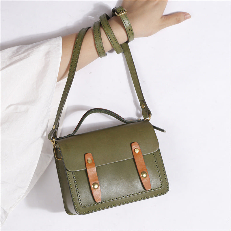 Cowhide Vege Tanned Leather Messager Handbag for Women 8025-Handbags-Brown-Free Shipping Leatheretro