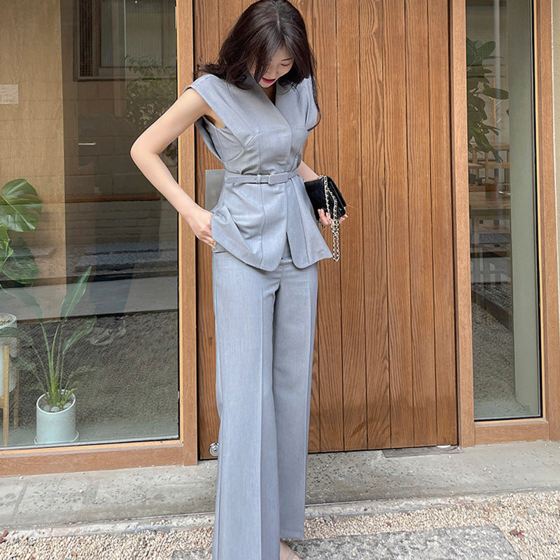 Elegant Office Lady Summer Two Pieces Suits-Suits-Gray-S-Free Shipping Leatheretro