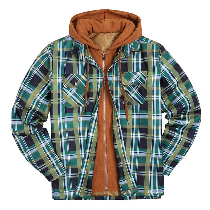 Plaid Winter Hoodies Jacket Outerwear for Men-Outerwear-Green-S-Free Shipping Leatheretro
