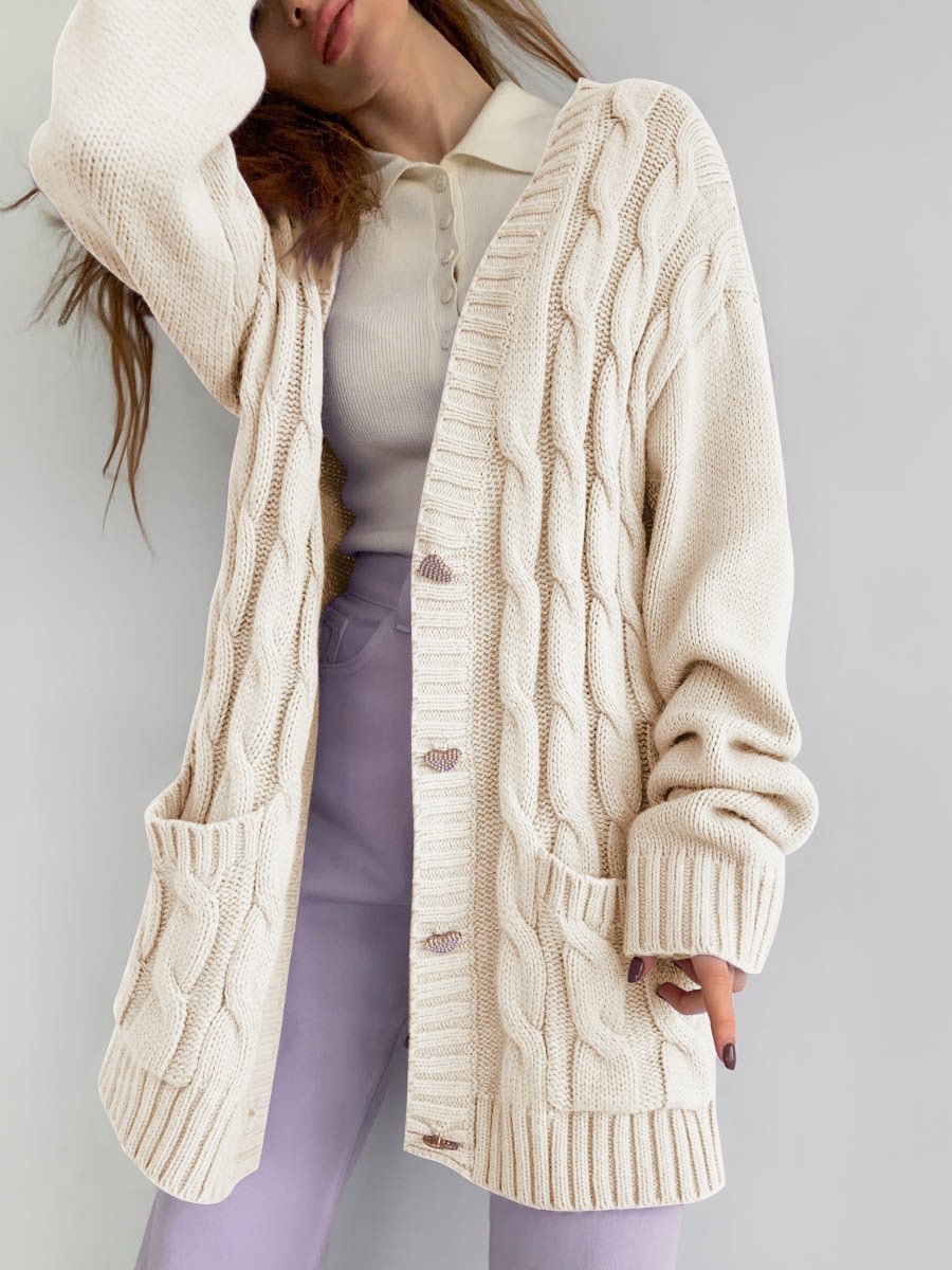 Casual Loose Knitted Women Fall Cardigan Overcoats-Ivory-S-Free Shipping Leatheretro