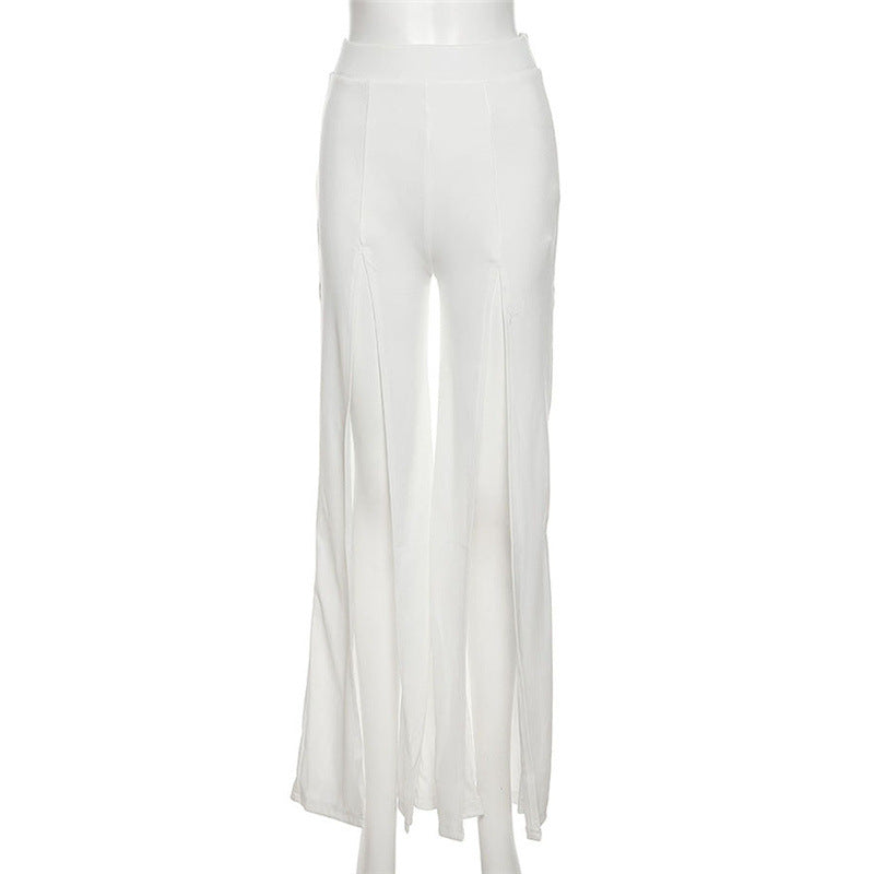 Sexy High Waist Slim Split Front Casual Pants-Pants-White-S-Free Shipping Leatheretro