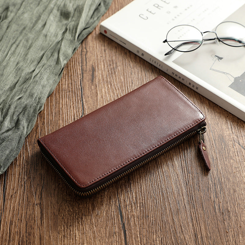 Vintage Vege Tanned Leather Long Zipper Wallets 19055-Handbags, Wallets & Cases-Coffee-Free Shipping Leatheretro