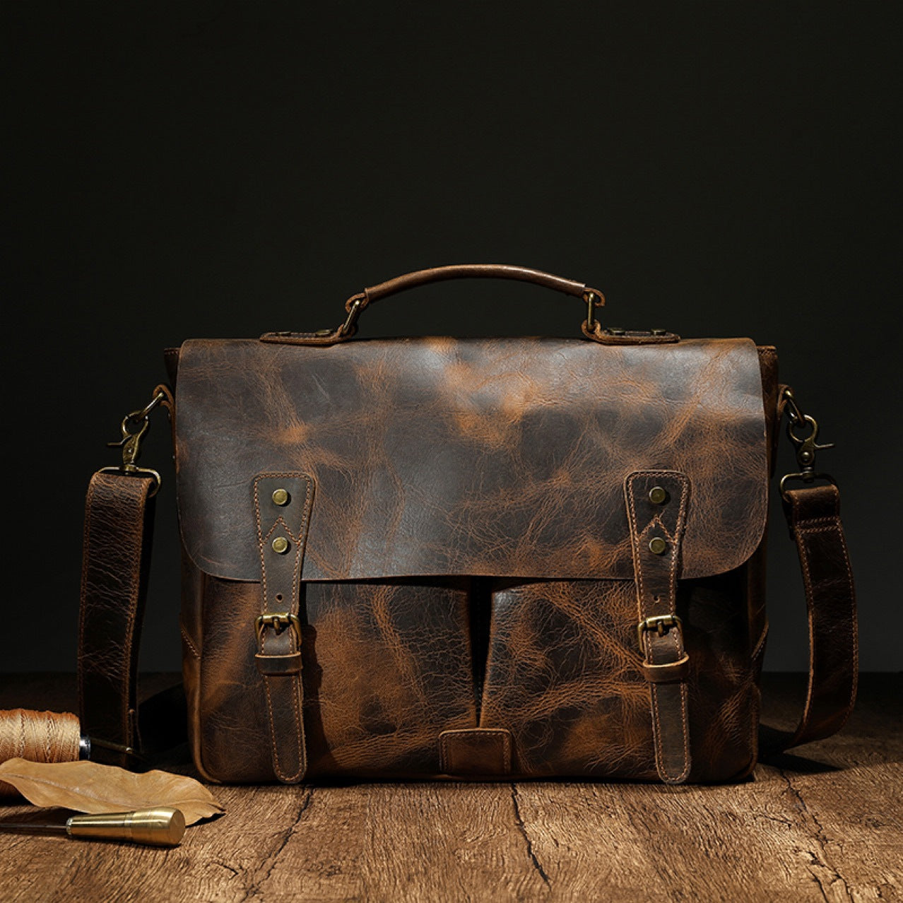 Men's Vintage Leather Business Briefcase O9125-Leather Briefcase-Red Brown-Free Shipping Leatheretro