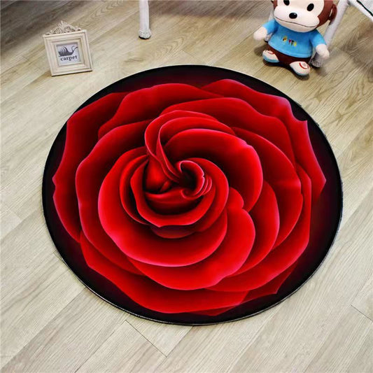 3D Red Rose Round Shaped Water Absorption Decorative Area Rug-Bath Mats & Rugs-A-60*60cm-Free Shipping Leatheretro