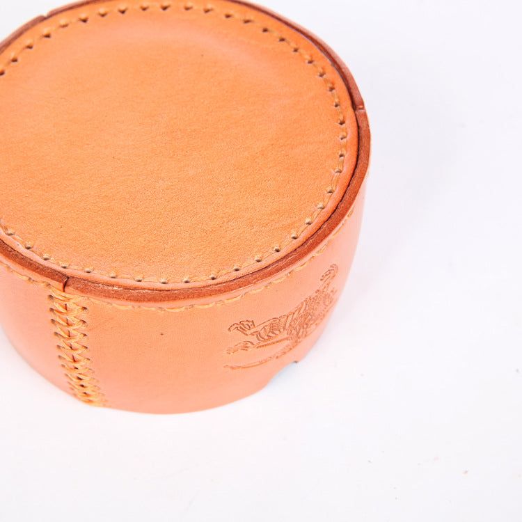 Handmade Leather Round Shape Ashtray-A-Free Shipping Leatheretro