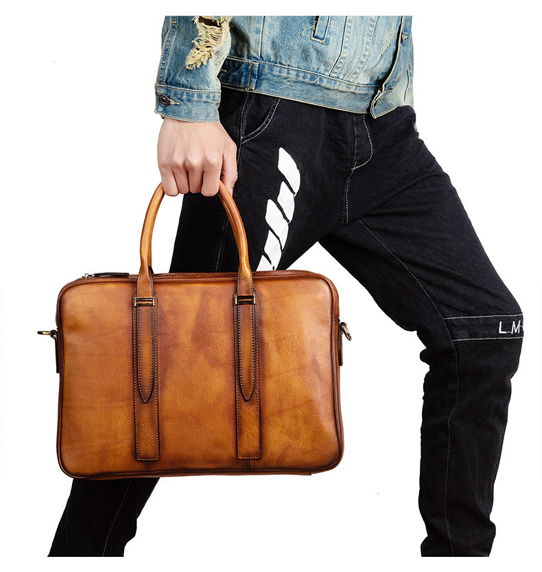 Vintage Leather Casual Briefcase for Men 1310-Leather Briefcase-Brown-Free Shipping Leatheretro