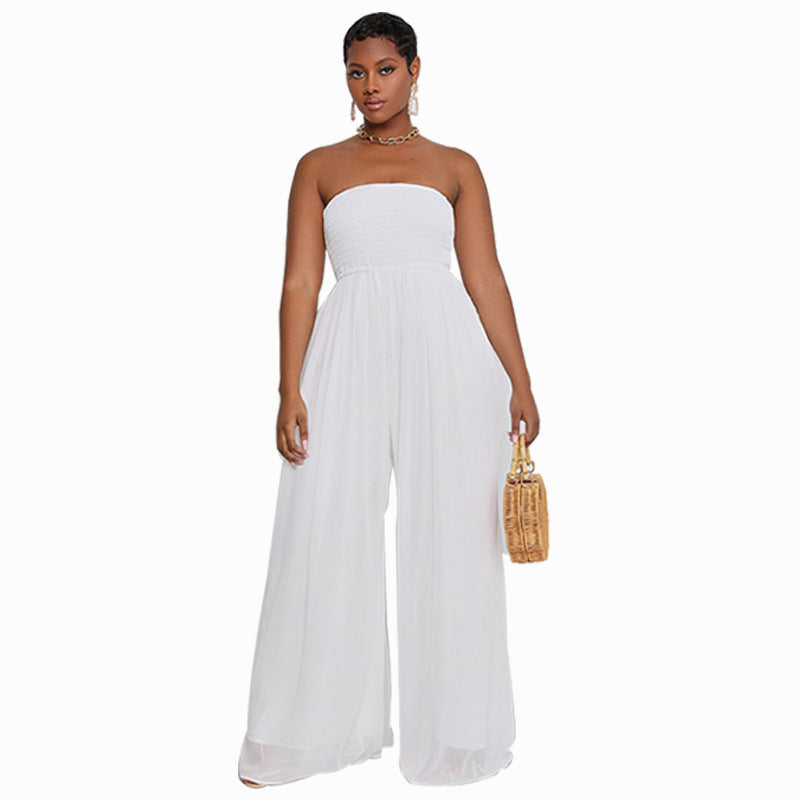 Sexy Strapless High Waist Chiffon Summer Jumpsuits-Suits-White-S-Free Shipping Leatheretro