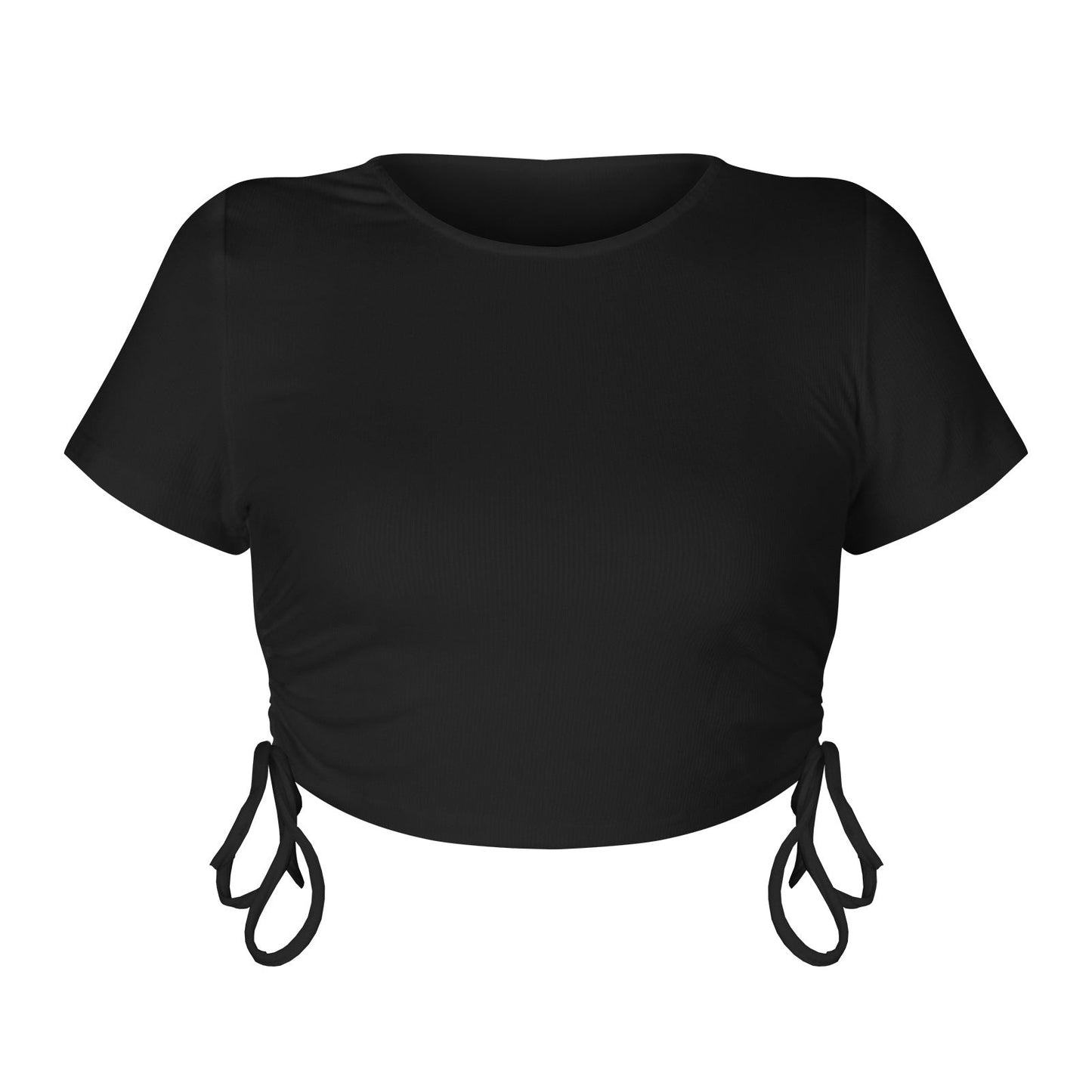 Sexy Round Neck Drawstring Midriff Baring Short Sleeves T Shirts-Shirts & Tops-GSTD002-S-Free Shipping Leatheretro