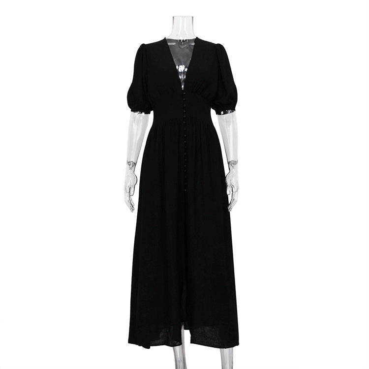 Elegant V Neck Designed Split Front Long Dresses-Dresses-Black-S-Free Shipping Leatheretro
