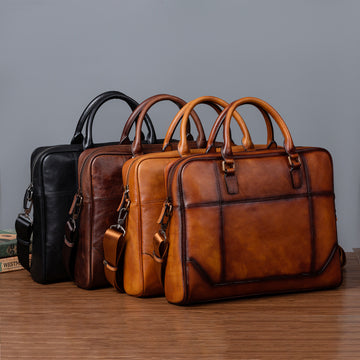 Vintage Genine Leather Businees Briefcase Laptop Bag 3555-Leather Briefcase-Black-Free Shipping Leatheretro
