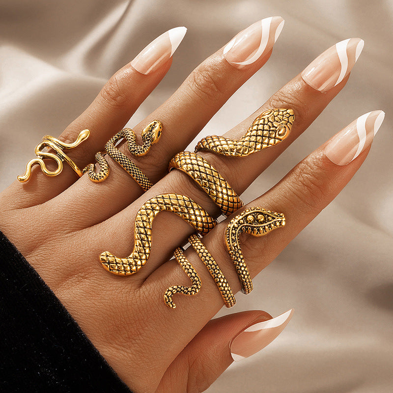 Vintage Cool Snake Shape Rings for Women 4pcs/set-Rings-Golden-Free Shipping Leatheretro