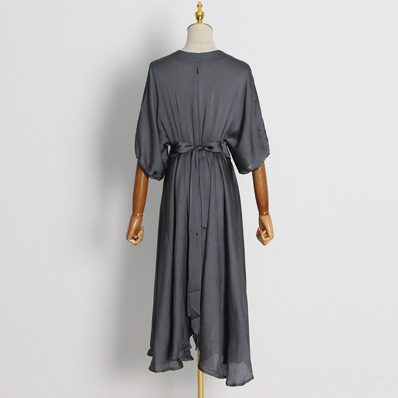 Elegant Lace Up Gray Long Dresses-Dresses-Gray-S-Free Shipping Leatheretro