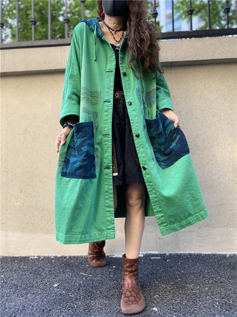 Vintage Plus Sizes Green Long Trenchcoat-Women Overcoat-The same as picutre-One Size-Free Shipping Leatheretro