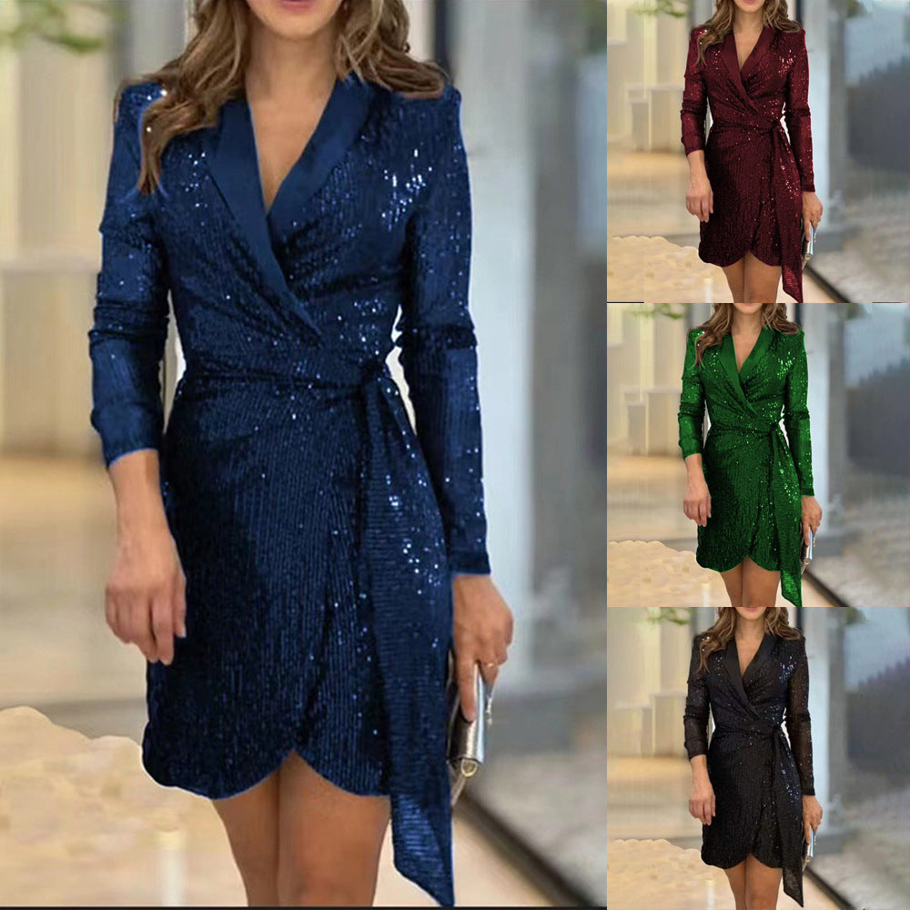 Fashion Brighting Long Sleeves Mini Dresses-Dresses-Black-S-Free Shipping Leatheretro