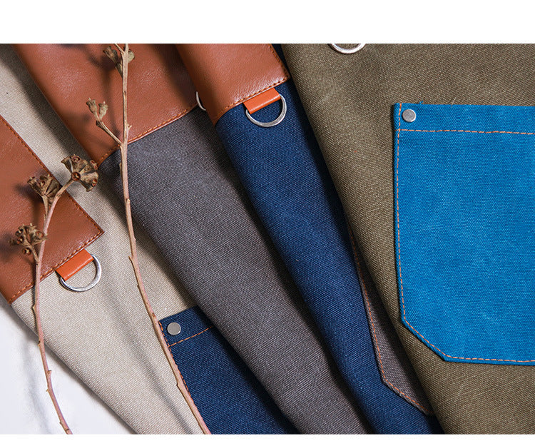 Durable Leather Canvas Aprons for Work P245-Canvas Aprons-White-Free Shipping Leatheretro